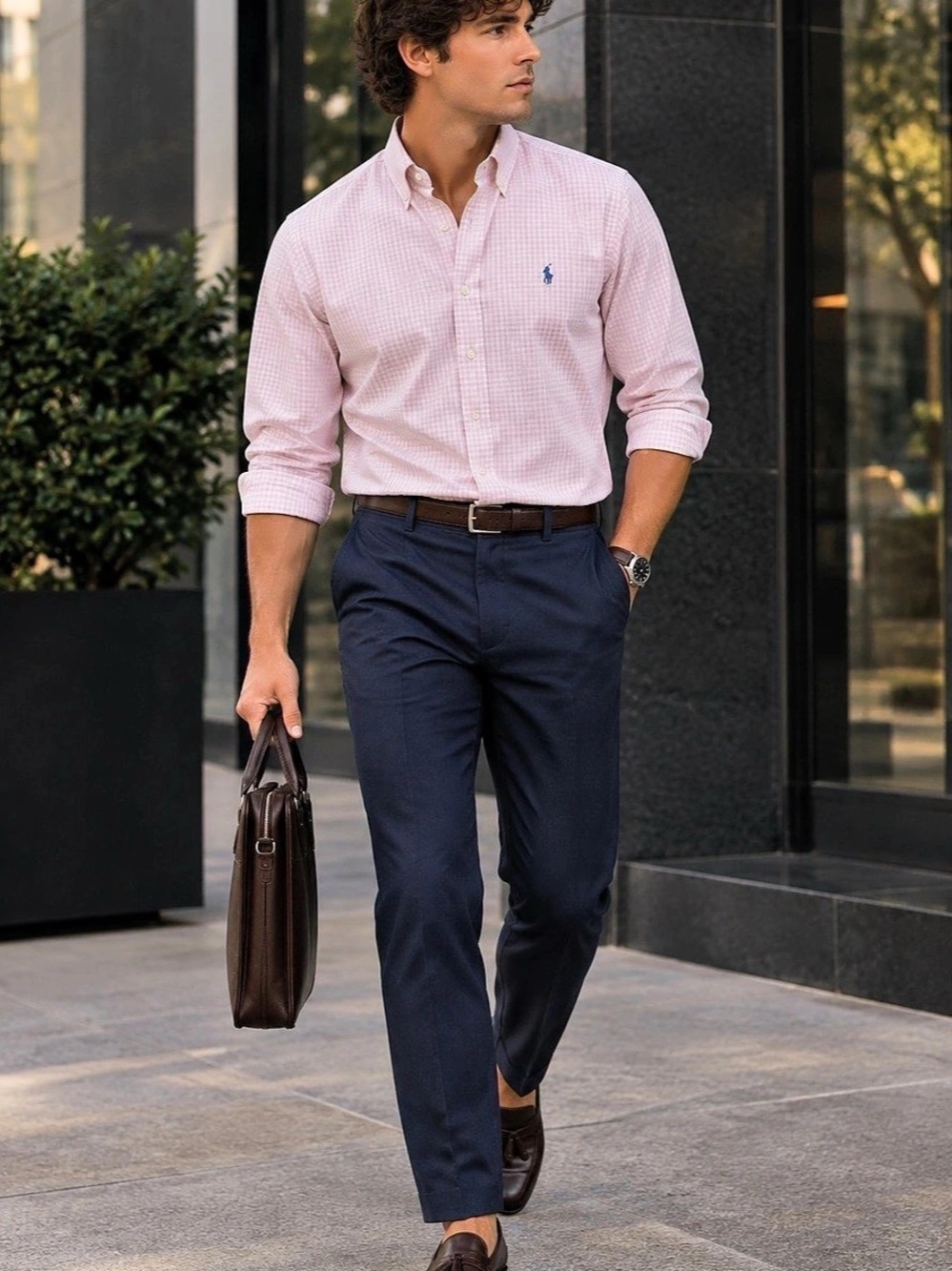 Ralph Lauren Classic Fit Men's Gingham Button Down in Pink & White